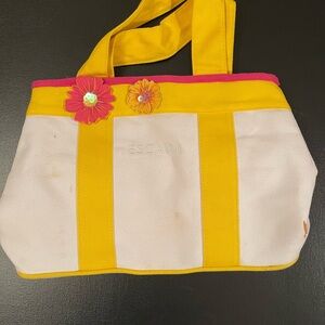 Escada Yellow, White & Pink Floral Accent Tote